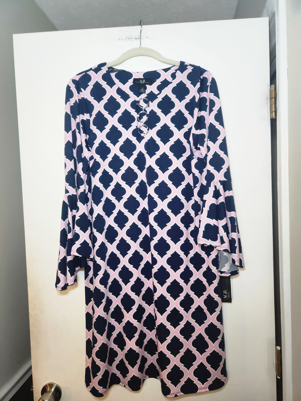 Women’s Navy & Light Pink Geometric Shift Dress M